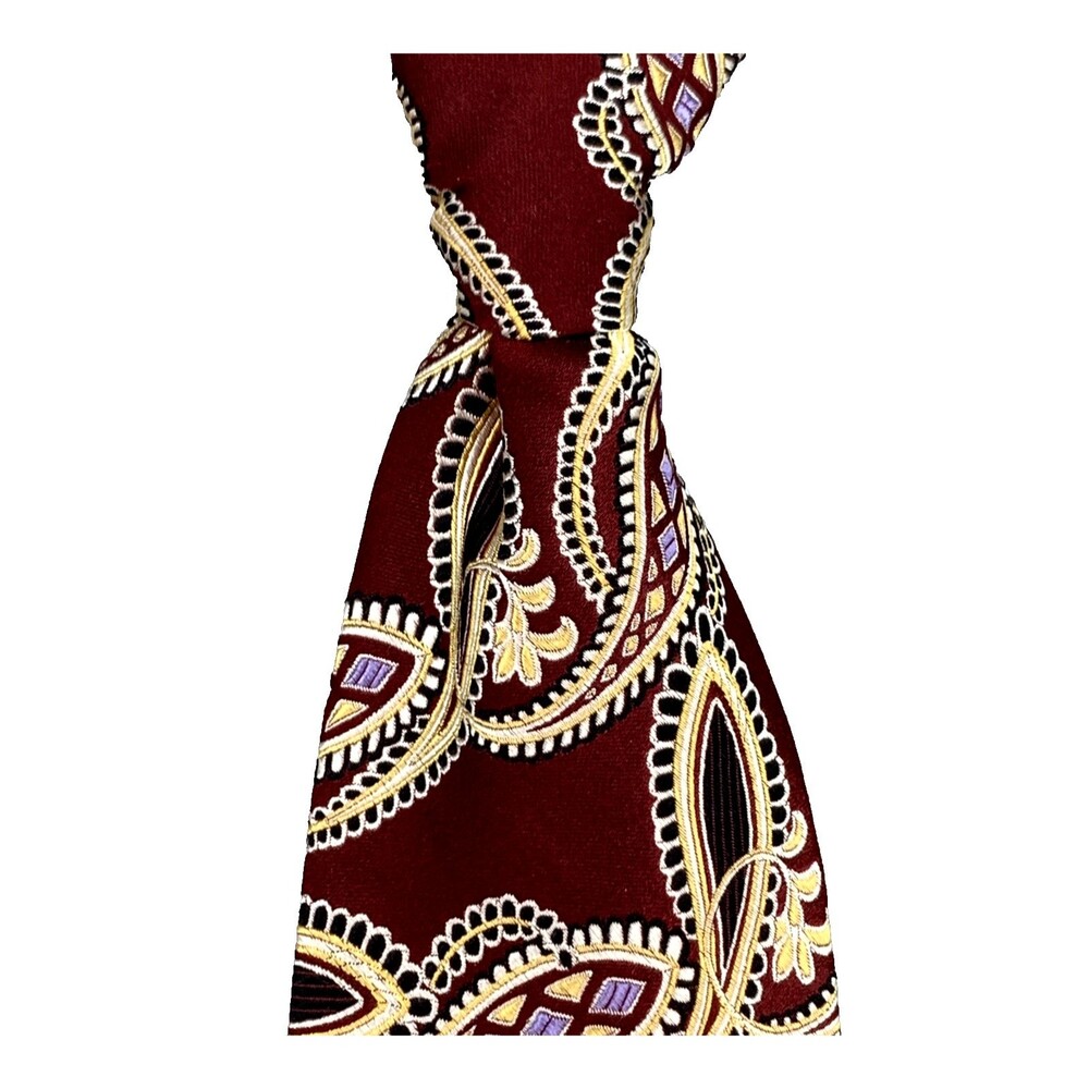 Robert Talbott Men Silk Necktie Red Paisley Corpcore Business Formal 70s Career